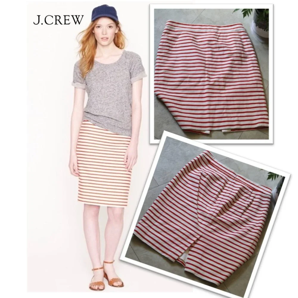 J. CREW No. 2 Pencil Skirt in Deck Stripe Style # 82131 - Red, Size 2 - Picture 1 of 16